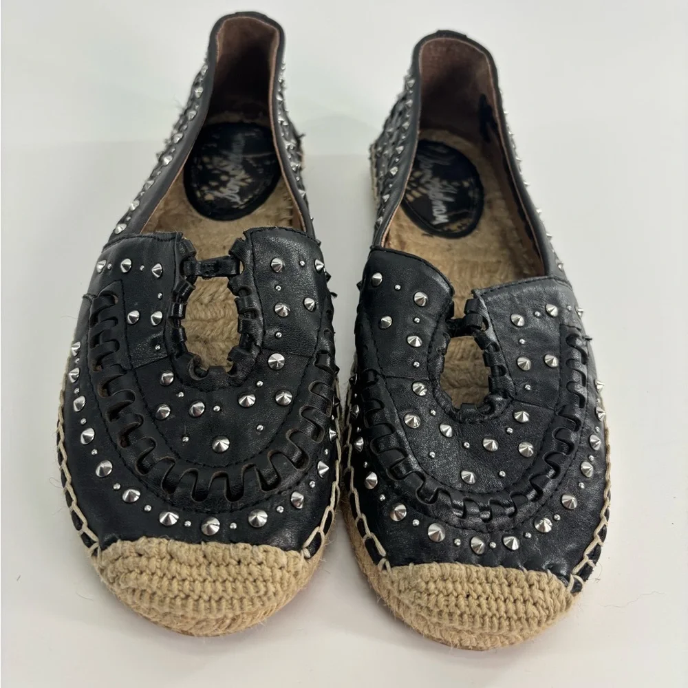 Sam Edelman Liam studded espadrille flats 8.5 runs big black leather silver
